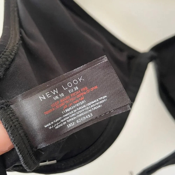 New Look Ruffle Strap Triangle Bikini Top Black Size 6 - Picture 4 of 5